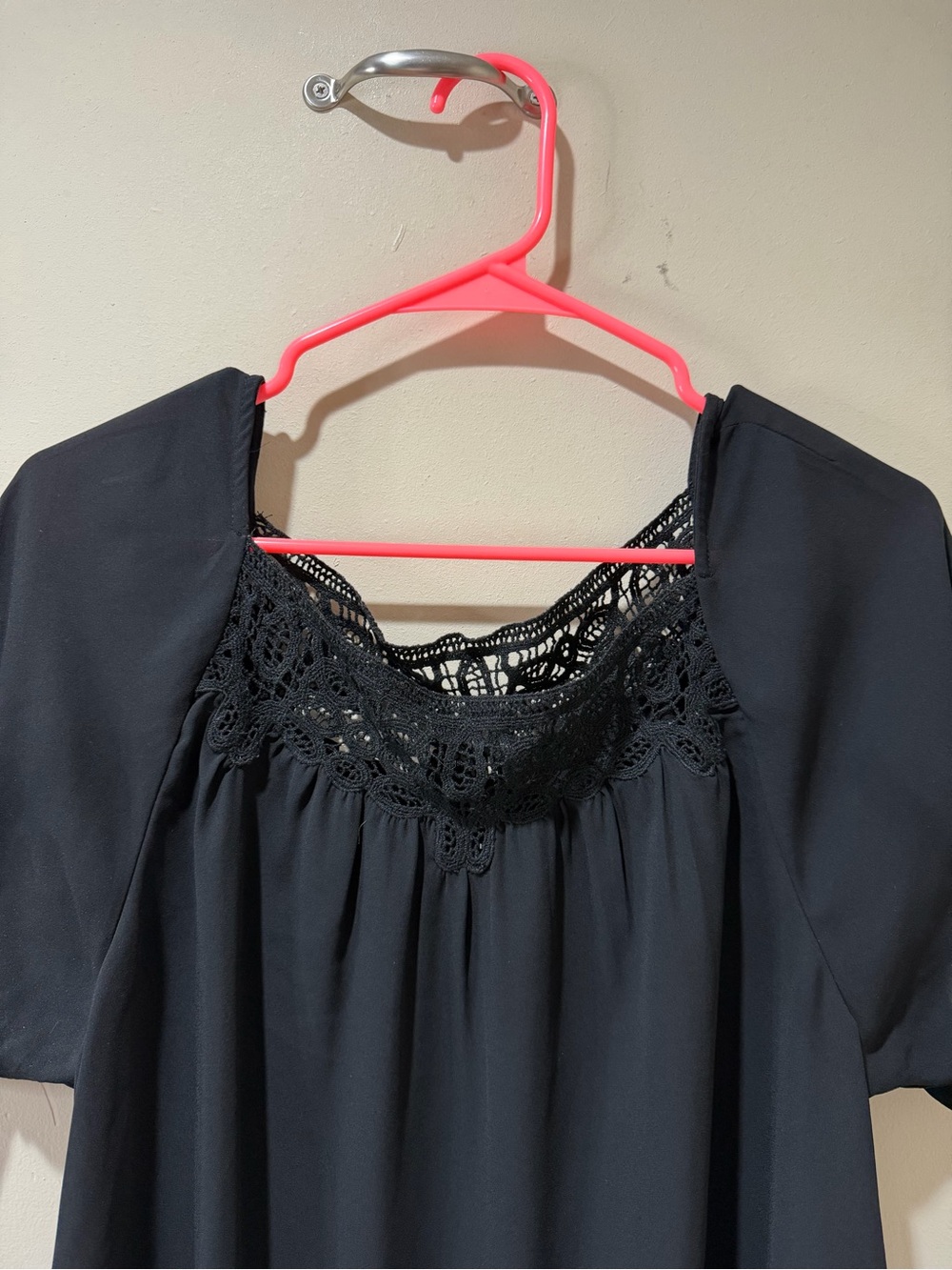 LOFT Black Crochet Yoke Flutter Sleeve Blouse - Picture 3 of 4